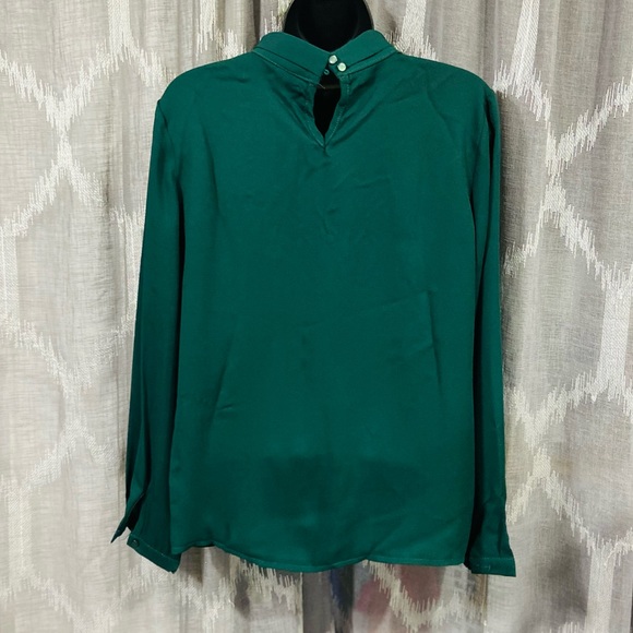 Top Green emerald Blouse Long Sleeve Shirt career statement mock turtleneck y2k - Picture 3 of 6